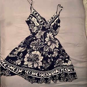 Floral Strappy Dress in Navy and White